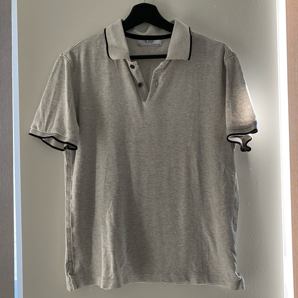 BR Sport polo, off white with black stripe detail, size M